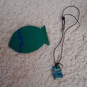 Fish barette and dolphin necklace.